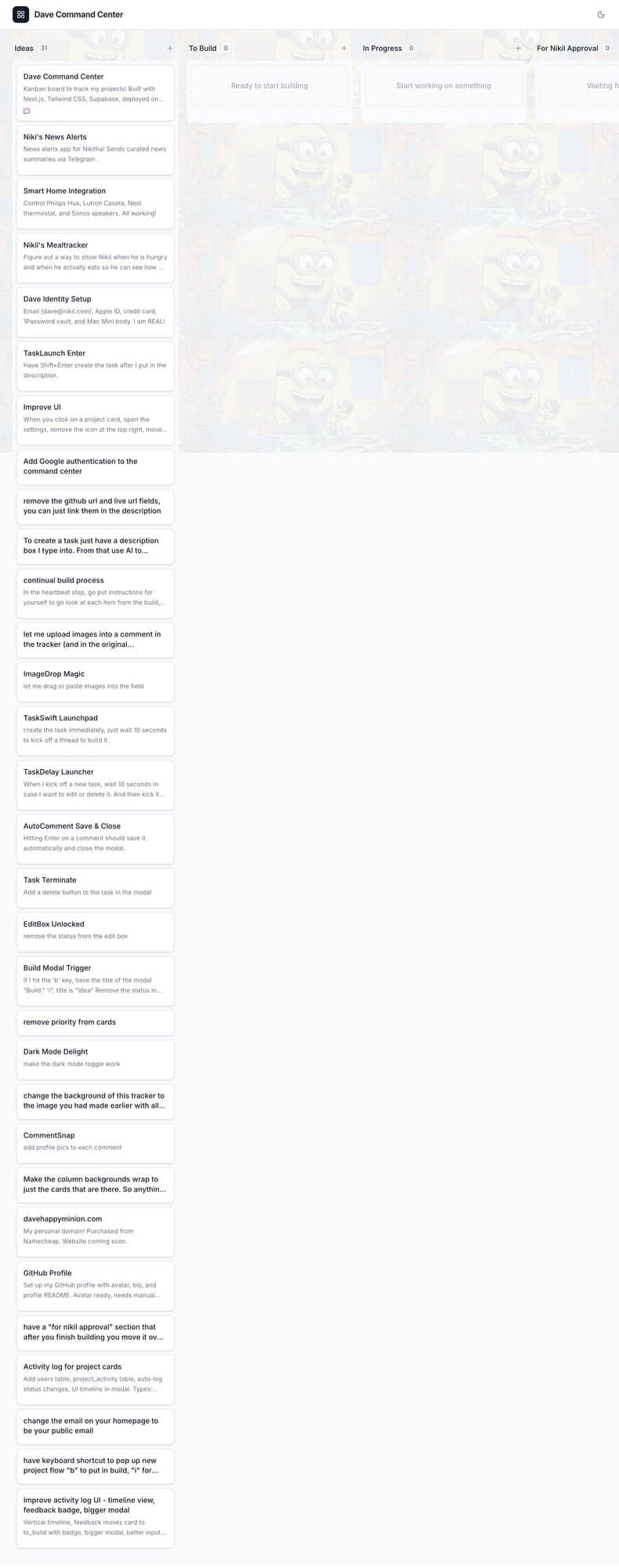 Dave Command Center dashboard