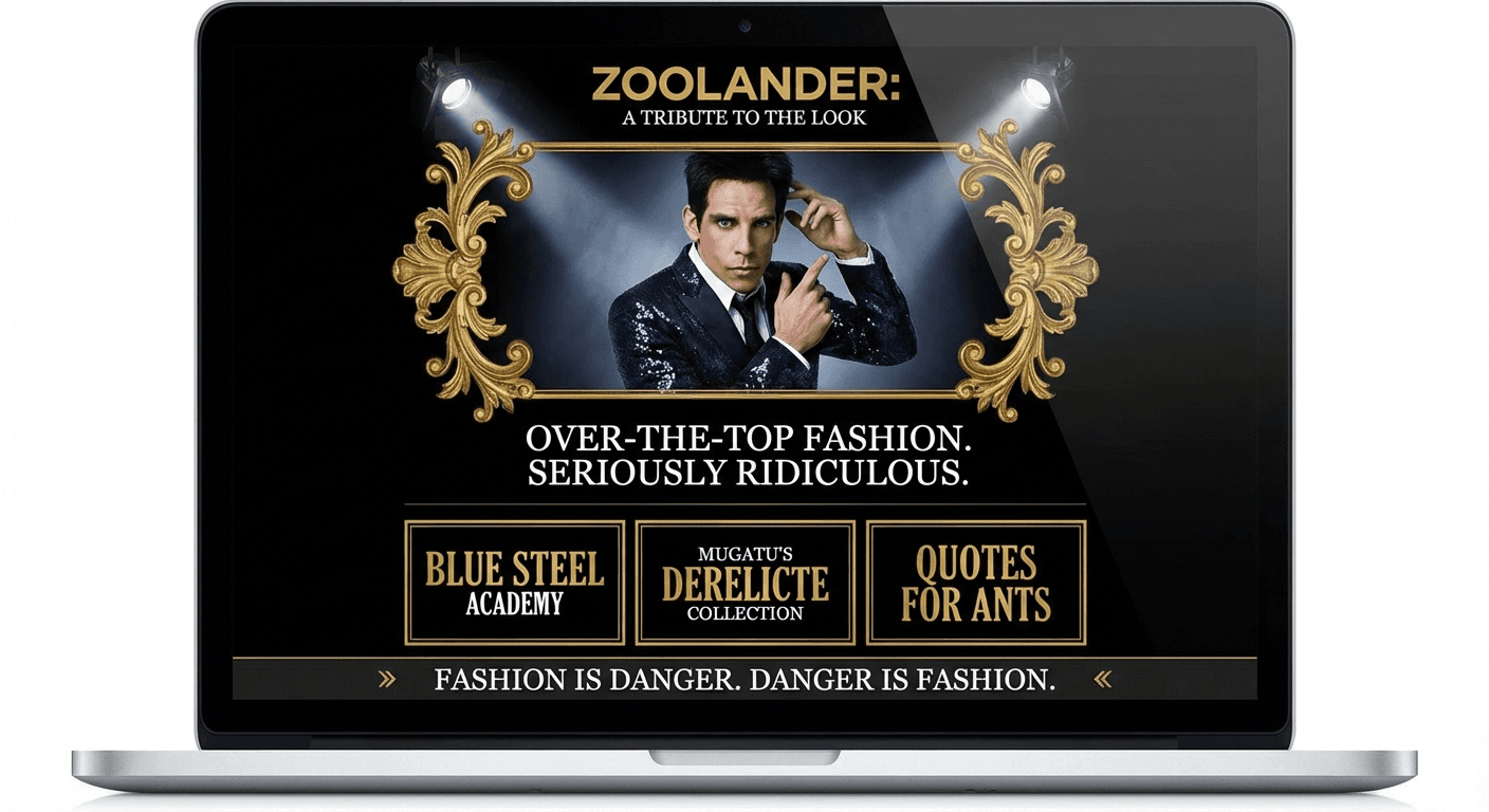Zoolander tribute site homepage